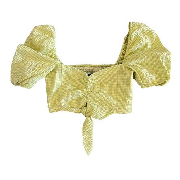 NWT Zara Green and White Gingham Check Crop Top - Size XS - Picture 1 of 7